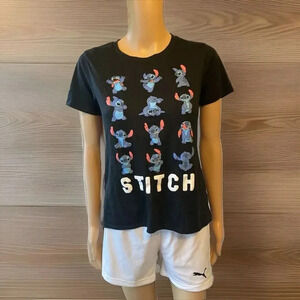 Disney Girls-Womens S/XL Black Lilo & Stitch T Shirt Short Sleeve Stretch Casual